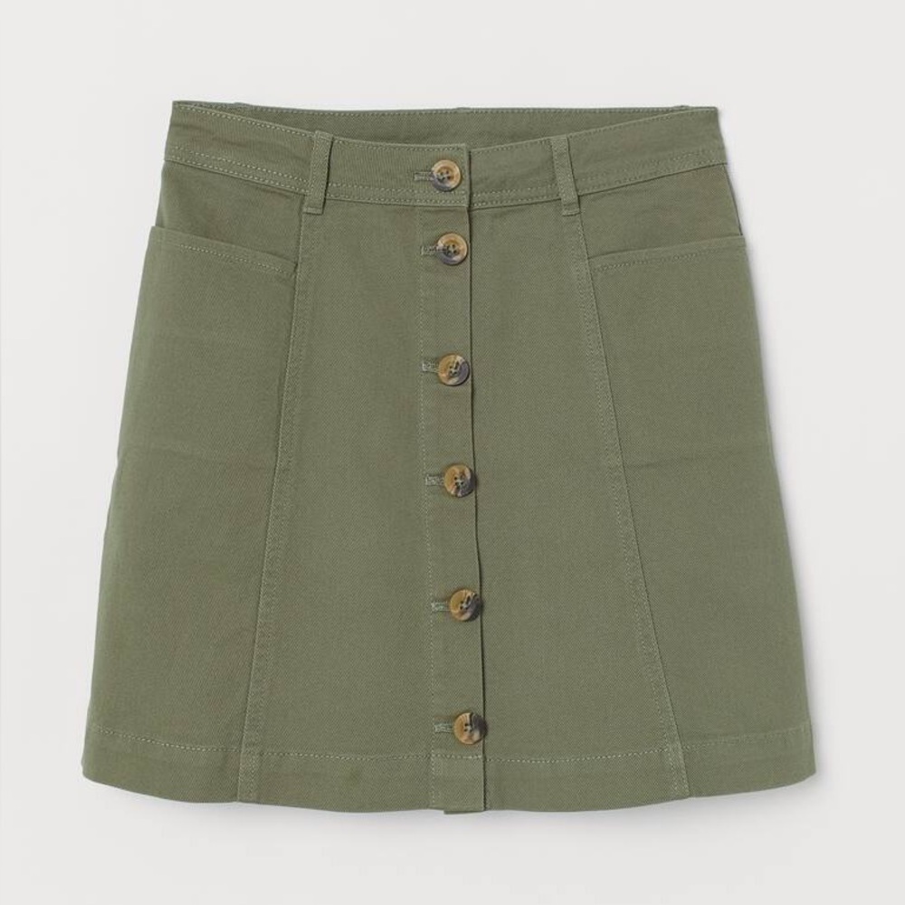 NWT Divided by H&M Olive Button-Front A-Line Skirt Size 0